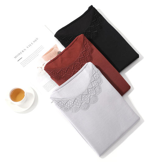 安莉芳秋冬女莫代尔无痕长袖保暖内衣上装蕾丝打底棉毛衫ED00043 商品图3