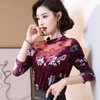 QB6607 时尚长袖金丝绒印花蕾丝打底衫女2021秋装新款胖MM时尚洋气上衣潮 商品缩略图3