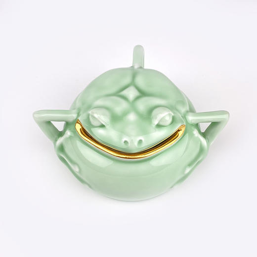 不仁斋薛继业陶瓷雕塑豆青釉本金口三足蟾钱罐扑满护财摆件 商品图2