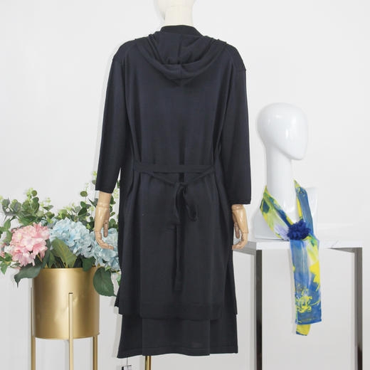 FOCALS福柯斯女装秋季新款连帽休闲长款外套长袖针织衫F2YAT179BA 商品图2