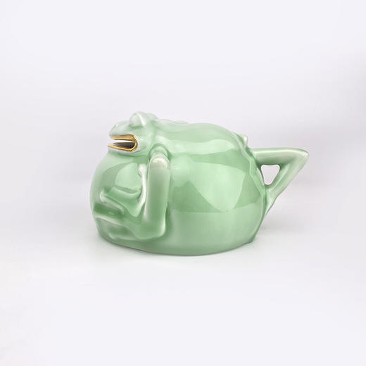 不仁斋薛继业陶瓷雕塑豆青釉本金口三足蟾钱罐扑满护财摆件 商品图1