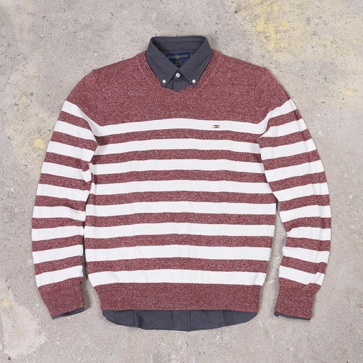 横纹拼色棉质 胸前刺绣 V领毛衣/针织衫 特惠 T-1066 商品图4