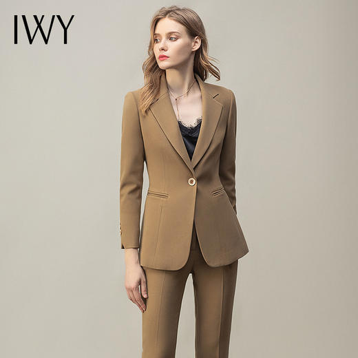 IWY/卡其色气质高端西装套装女长袖修身一粒扣总裁正装面试工作服CP11378 商品图3