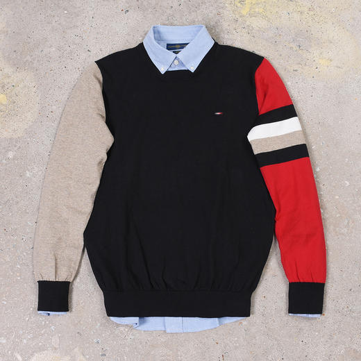 薄款 拼色棉质 胸前刺绣 圆领毛衣/针织衫 T-1083 商品图2