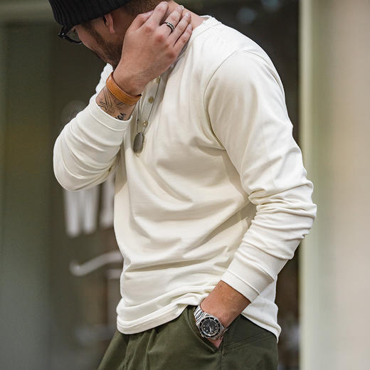工装优选 美式复古重磅亨利衫长袖T恤硬汉内搭吸汗打底衫秋装男领 商品图3