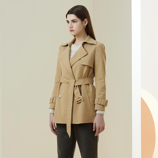 METTE2021年秋冬新品女士风衣外套短款时尚双排扣小个子收腰外套 商品图1