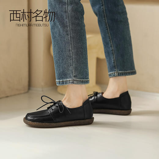 西村名物2021秋季新款英伦风复古真皮英伦风休闲百搭女鞋X21CM33281 商品图2