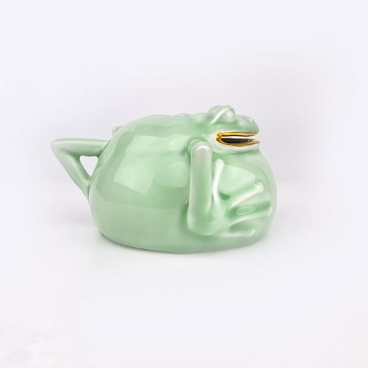 不仁斋薛继业陶瓷雕塑豆青釉本金口三足蟾钱罐扑满护财摆件 商品图3