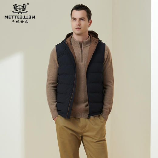 METTE2021年秋冬新品男士90白鹅绒背心时尚无袖连帽加厚羽绒马甲 商品图0