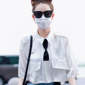 特价秒杀 Masion Wester戚薇张天爱同款蝴蝶结领结光泽感短衬衫.潮快闪