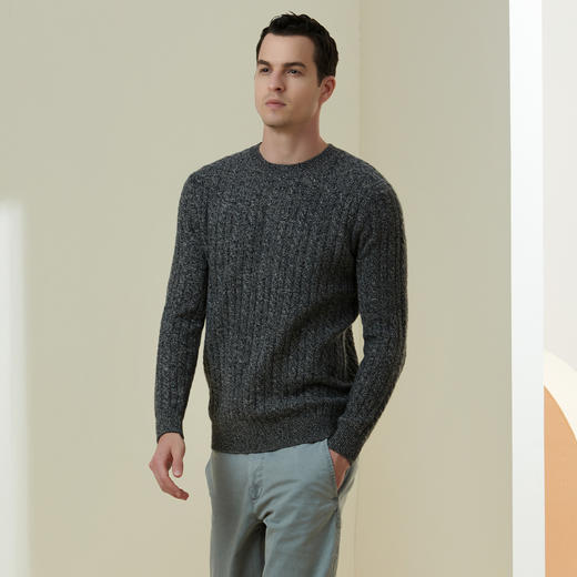 METTE羊绒世家2021年男士100%羊绒衫加厚打底提花圆领针织衫毛衣 商品图2