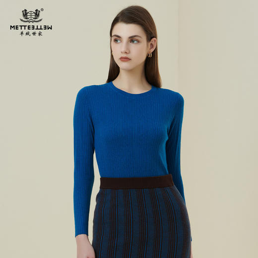 METTE羊绒世家2021年秋冬新品女士100%羊毛衫低圆领绞花镂空毛衣 商品图0