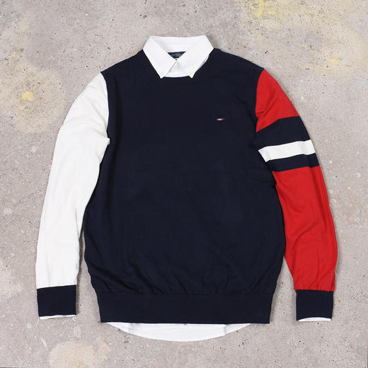 薄款 拼色棉质 胸前刺绣 圆领毛衣/针织衫 T-1083 商品图1