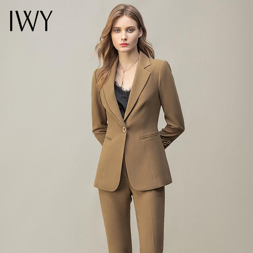 IWY/卡其色气质高端西装套装女长袖修身一粒扣总裁正装面试工作服CP11378 商品图2