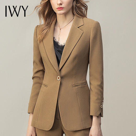 IWY/卡其色气质高端西装套装女长袖修身一粒扣总裁正装面试工作服CP11378 商品图4