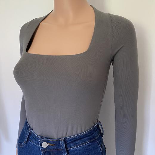 【授权商品】samewills新款性感掐腰套头纯色长袖方领T恤秋冬【215119】 商品图5