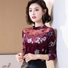 QB6607 时尚长袖金丝绒印花蕾丝打底衫女2021秋装新款胖MM时尚洋气上衣潮 商品缩略图0