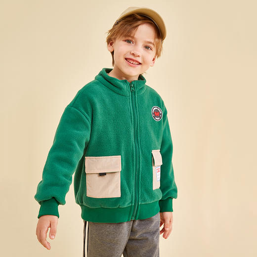 龙之涵儿童撞色拼接摇粒绒上衣2021秋季新款纯A类面料厂家直供 商品图2