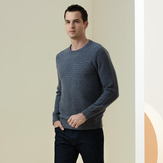 METTE羊绒世家2021年秋冬新品男士100%山羊绒衫圆领点子混纱毛衣 商品图2