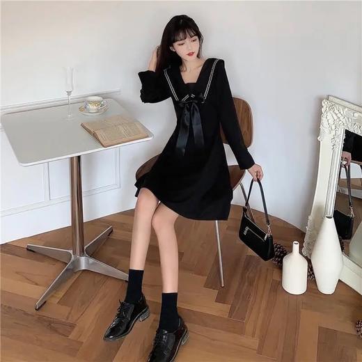 胖MM大码女装连衣裙秋装遮肚显瘦长袖连衣裙子仙女收腰减龄小黑裙七夕情人节 商品图3
