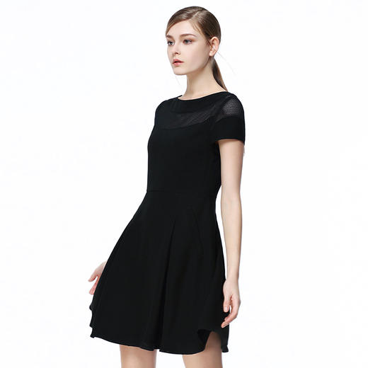 EITIE爱特爱夏季新款时尚网纱镂空拼接收腰百褶A字连衣裙女裙B20074102 商品图8