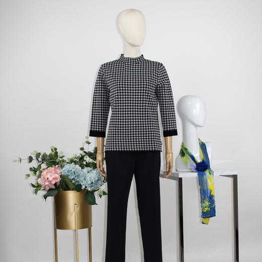 FOCALS福柯斯女装秋季新款圆领套头上衣几何提花针织衫F2YAT103NW 商品图4