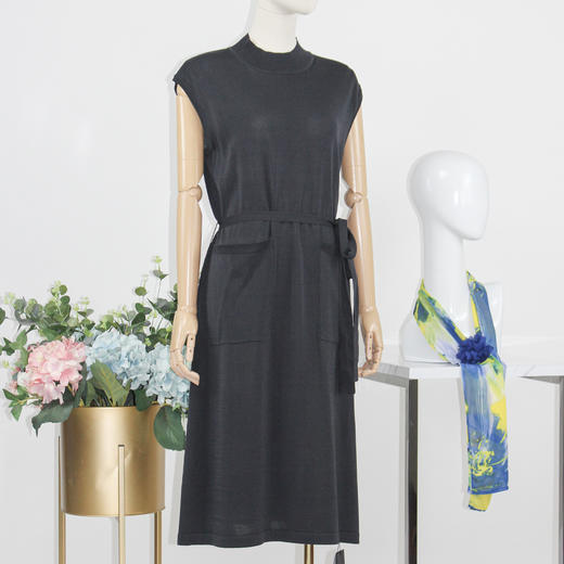 FOCALS福柯斯秋季桑蚕丝七分袖修身印花连衣裙F2YAX178BA 商品图1