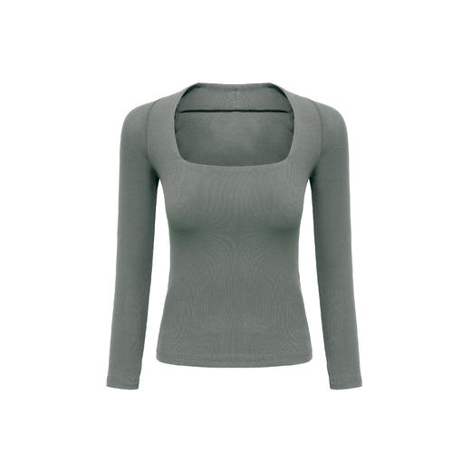 【授权商品】samewills新款性感掐腰套头纯色长袖方领T恤秋冬【215119】 商品图1