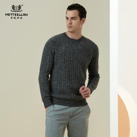 METTE羊绒世家2021年男士100%羊绒衫加厚打底提花圆领针织衫毛衣