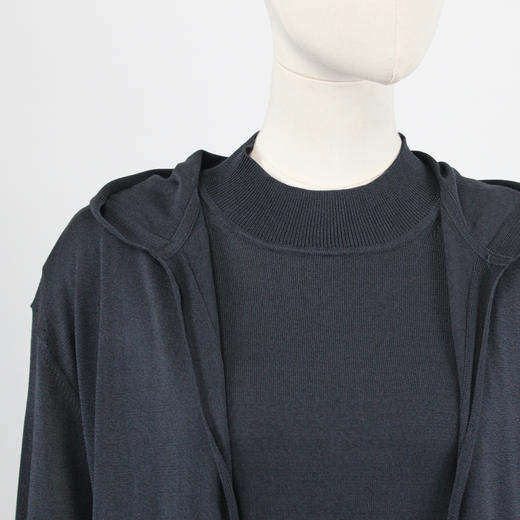 FOCALS福柯斯女装秋季新款连帽休闲长款外套长袖针织衫F2YAT179BA 商品图3