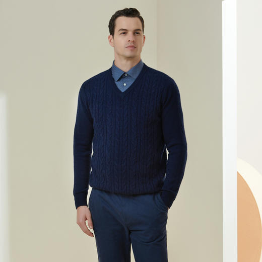 METTE羊绒世家2021年秋冬男士100%羊绒衫时尚V领夹花内搭保暖毛衣 商品图1