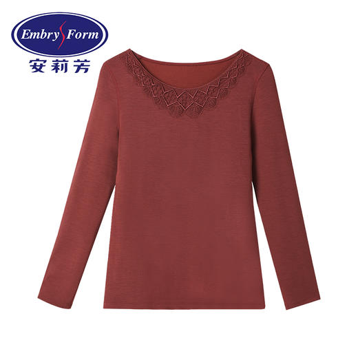 安莉芳秋冬女莫代尔无痕长袖保暖内衣上装蕾丝打底棉毛衫ED00043 商品图1