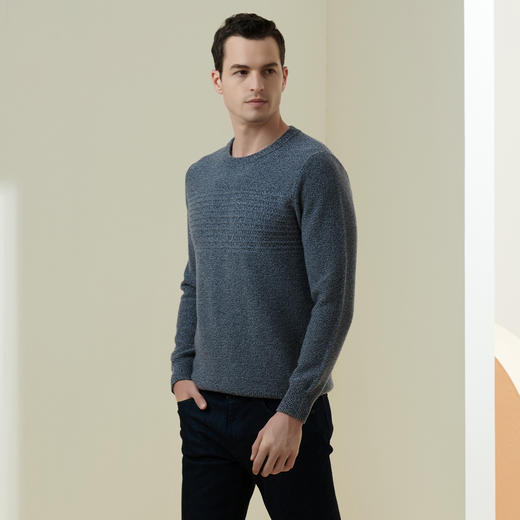 METTE羊绒世家2021年秋冬新品男士100%山羊绒衫圆领点子混纱毛衣 商品图1