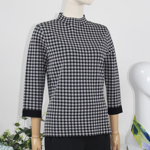 FOCALS福柯斯女装秋季新款圆领套头上衣几何提花针织衫F2YAT103NW 商品图1