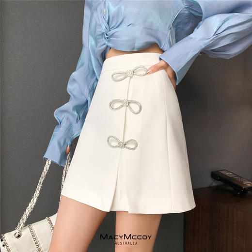 特价秒杀|MacyMccoy气质蝴蝶结钻扣白色半裙.潮快闪 商品图0