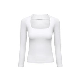 【授权商品】samewills新款性感掐腰套头纯色长袖方领T恤秋冬【215119】