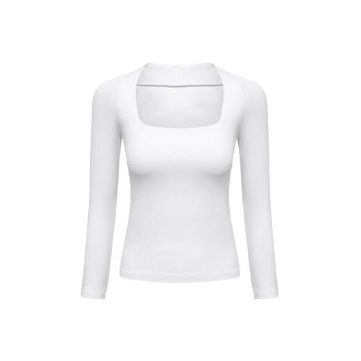 【授权商品】samewills新款性感掐腰套头纯色长袖方领T恤秋冬【215119】 商品图0