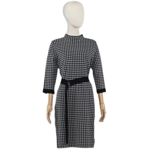 FOCALS福柯斯秋季半高领套头几何提花七分袖针织连衣裙F2YAX105NW 商品图4