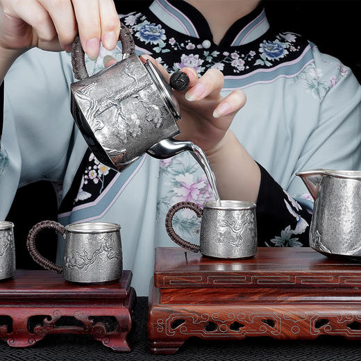【迎客松】纯银茶具套装茶壶公道杯摆件茶杯摆件【YMT019】【YMT020】【YMT021】2109 商品图3