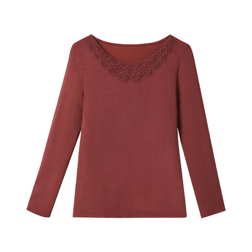 安莉芳秋冬女莫代尔无痕长袖保暖内衣上装蕾丝打底棉毛衫ED00043 商品图7