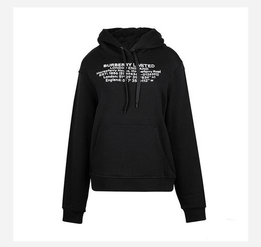 BURBERRY/博柏利女士Logo徽标字母印花连帽卫衣黑色 商品图0