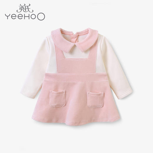 英氏-童衣类（秋）E1英针长袖连衣裙, 银牡丹粉, 商品图0