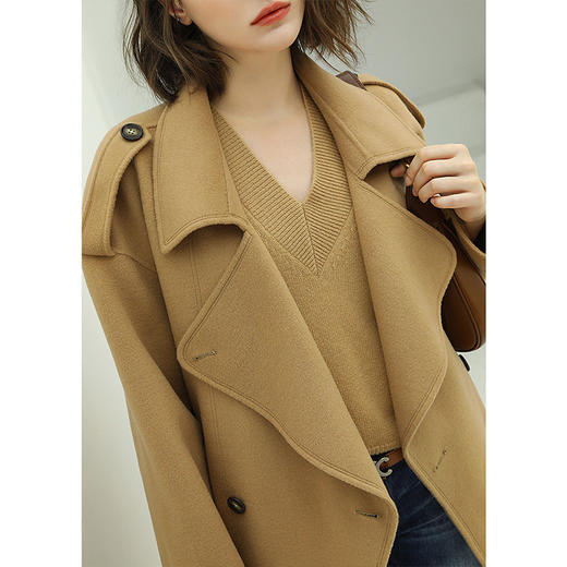 COCOBELLA轻奢气质手工双面呢纯羊毛大衣女明线设计外套WL13 商品图1