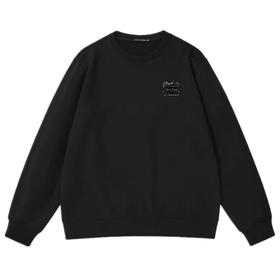 B1BFB3222太平鸟男装2021秋季新款黑色宽松刺绣圆领卫衣潮流外套