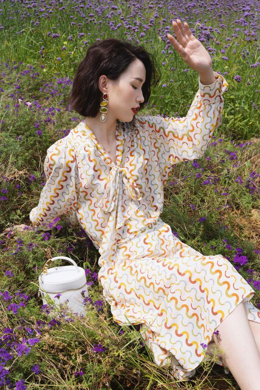 【波浪纹真丝衬衫】臣禾【100%真丝】长袖真丝飘带印花衬衣K212051004 商品图2