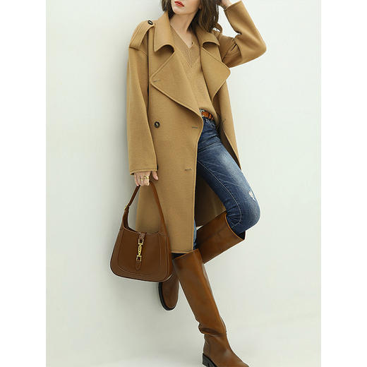 COCOBELLA轻奢气质手工双面呢纯羊毛大衣女明线设计外套WL13 商品图3