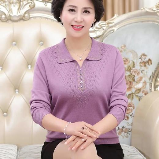 TZW-纯色妈妈装毛衣中老年人女翻领打底针织小衫 商品图3