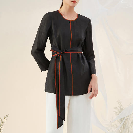 TANGY Collection/天意精品2021年秋冬新品真丝撞色莨绸香云纱T恤 商品图1