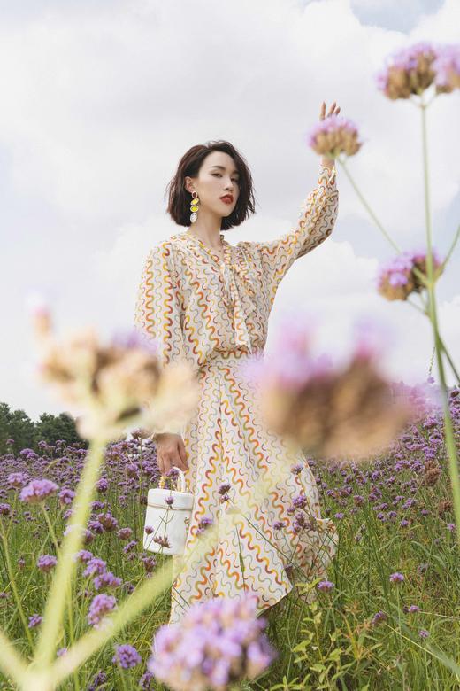 【波浪纹真丝衬衫】臣禾【100%真丝】长袖真丝飘带印花衬衣K212051004 商品图5