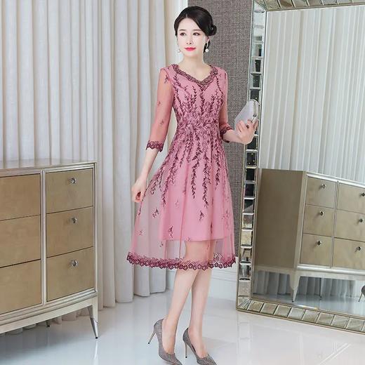 MLY-60805A初秋婚宴高贵中式绣品蕾丝七分袖连衣裙 商品图3
